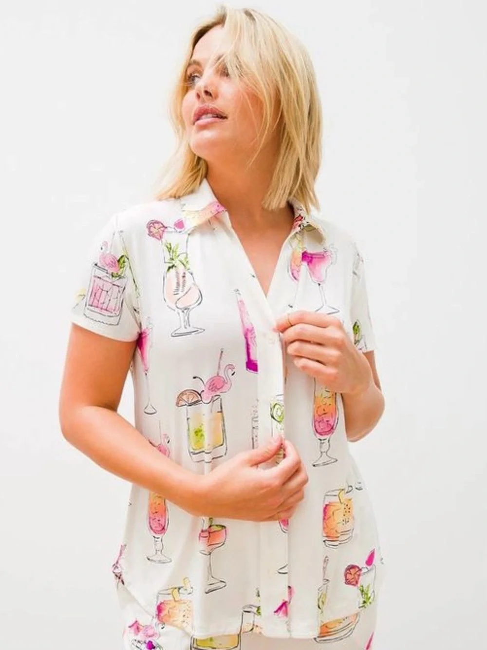 Soma Cool Nights Short Sleeve Notch Collar Drinks On Me Orchid size M pajama top